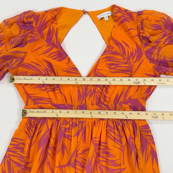 Toccin x RTR Womens Palm Print Open Back Maxi Dress Size 12 Orange - Picture 15 of 16